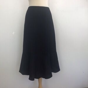 Linen blend black Emma James midi skirt with flared bottom. Size 16